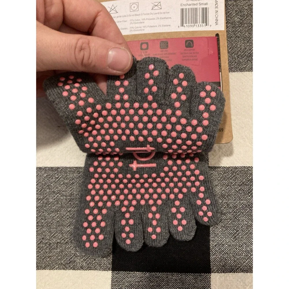 Bellarina Grip Toe Socks Gray And Pink‎ Sz Small Organic Cotton Pilates Yoga